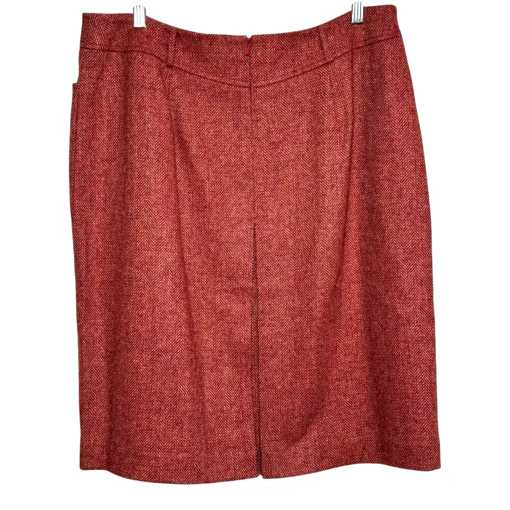 Vtg 1990's Lands End 100% Wool Pink Herringbone Size 16 Skirt with Pockets